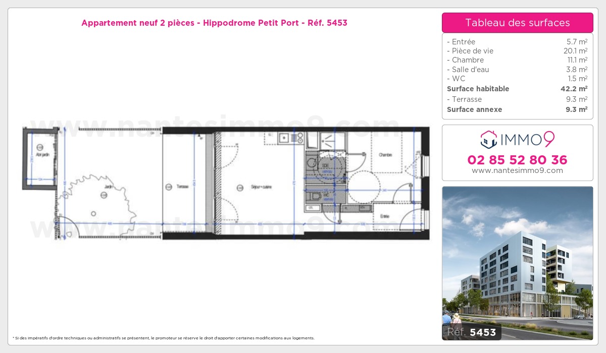 Plan et surfaces, Programme neuf Nantes : Hippodrome Petit Port Référence n° 5453