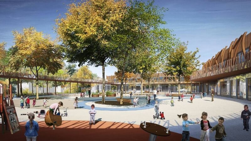 Visuel de la cour de la nouvelle école prévue dans le quartier Doulon-Gohards en 2022