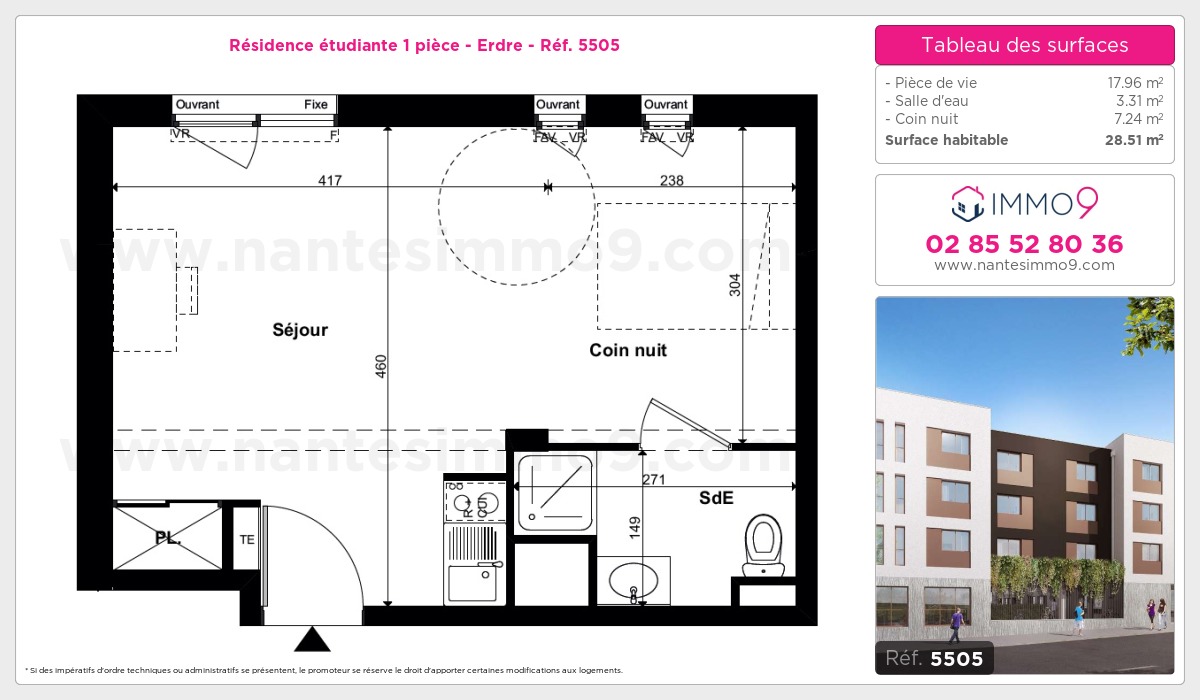 Plan et surfaces, Programme neuf Nantes : Erdre Référence n° 5505