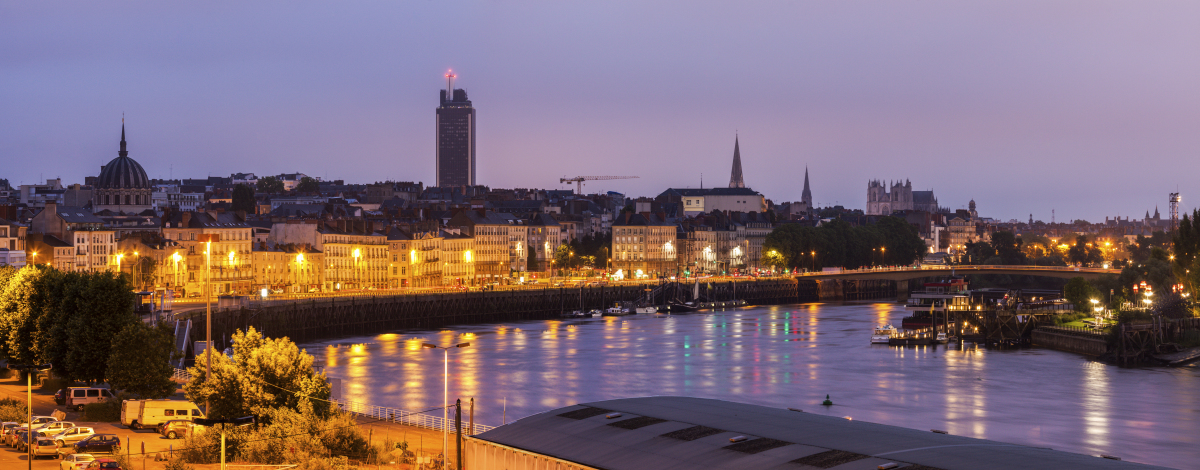 Panorama sur la ville de Nantes de nuit
