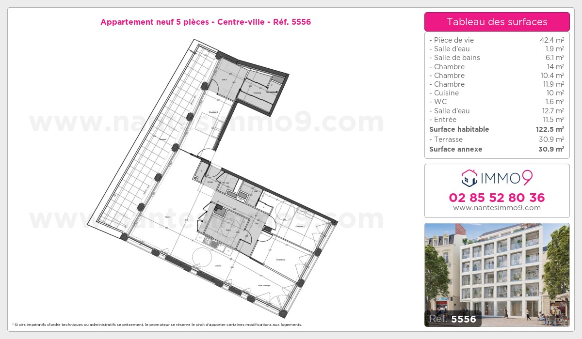 Plan et surfaces, Programme neuf Nantes : Centre-ville Référence n° 5556