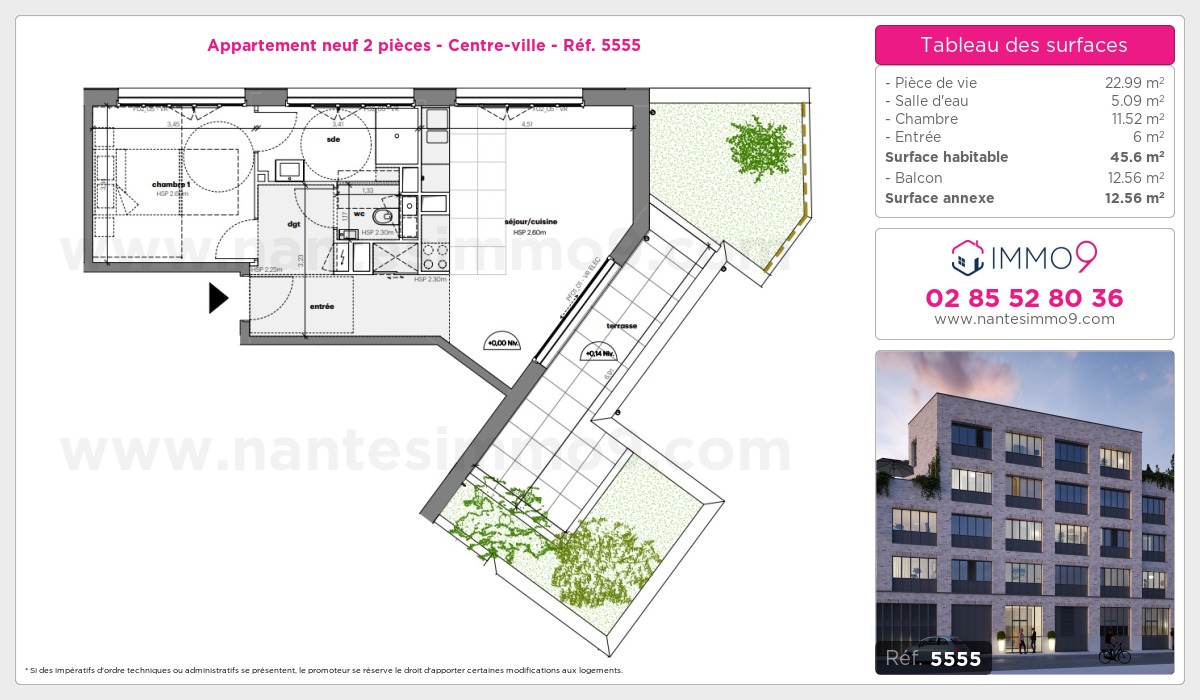 Plan et surfaces, Programme neuf Nantes : Centre-ville Référence n° 5555