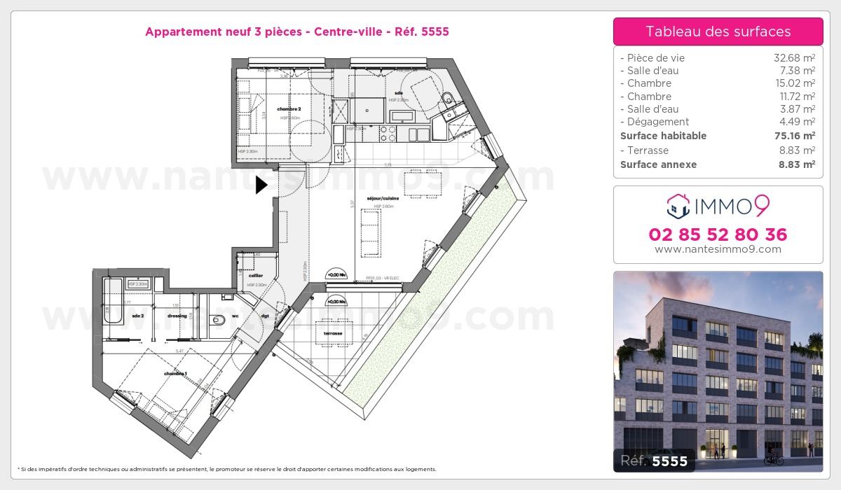 Plan et surfaces, Programme neuf Nantes : Centre-ville Référence n° 5555