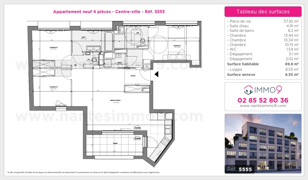 Plan et surfaces, Programme neuf Nantes : Centre-ville Référence n° 5555