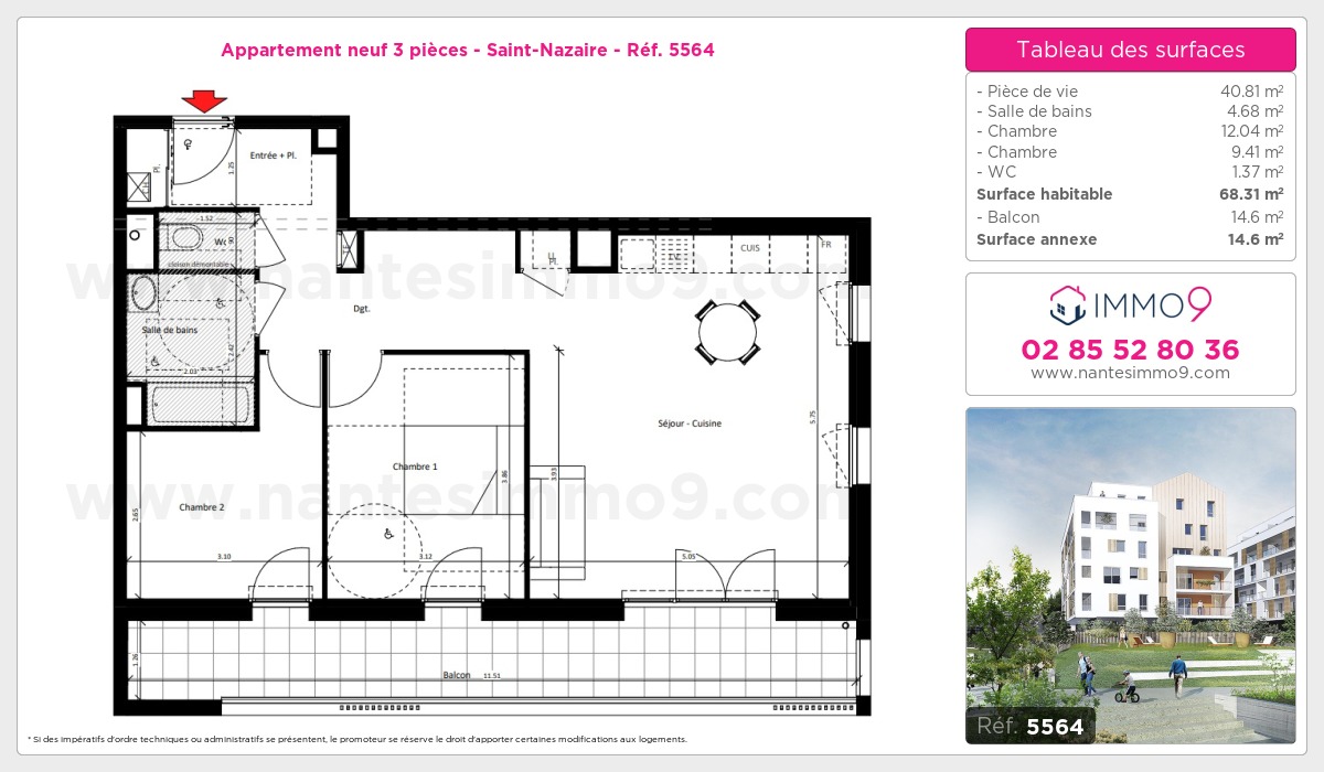 Plan et surfaces, Programme neuf Saint-Nazaire Référence n° 5564