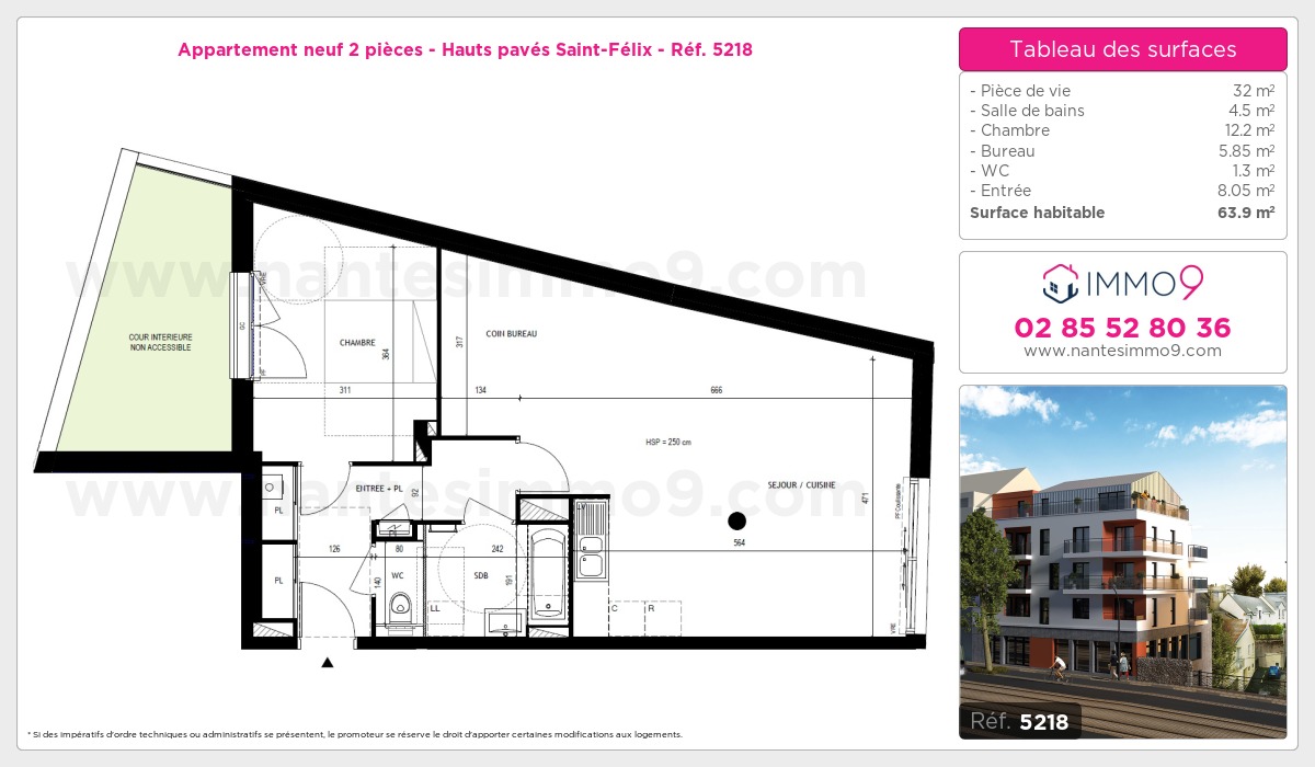 Plan et surfaces, Programme neuf Nantes : Hauts pavés Saint-Félix Référence n° 5218