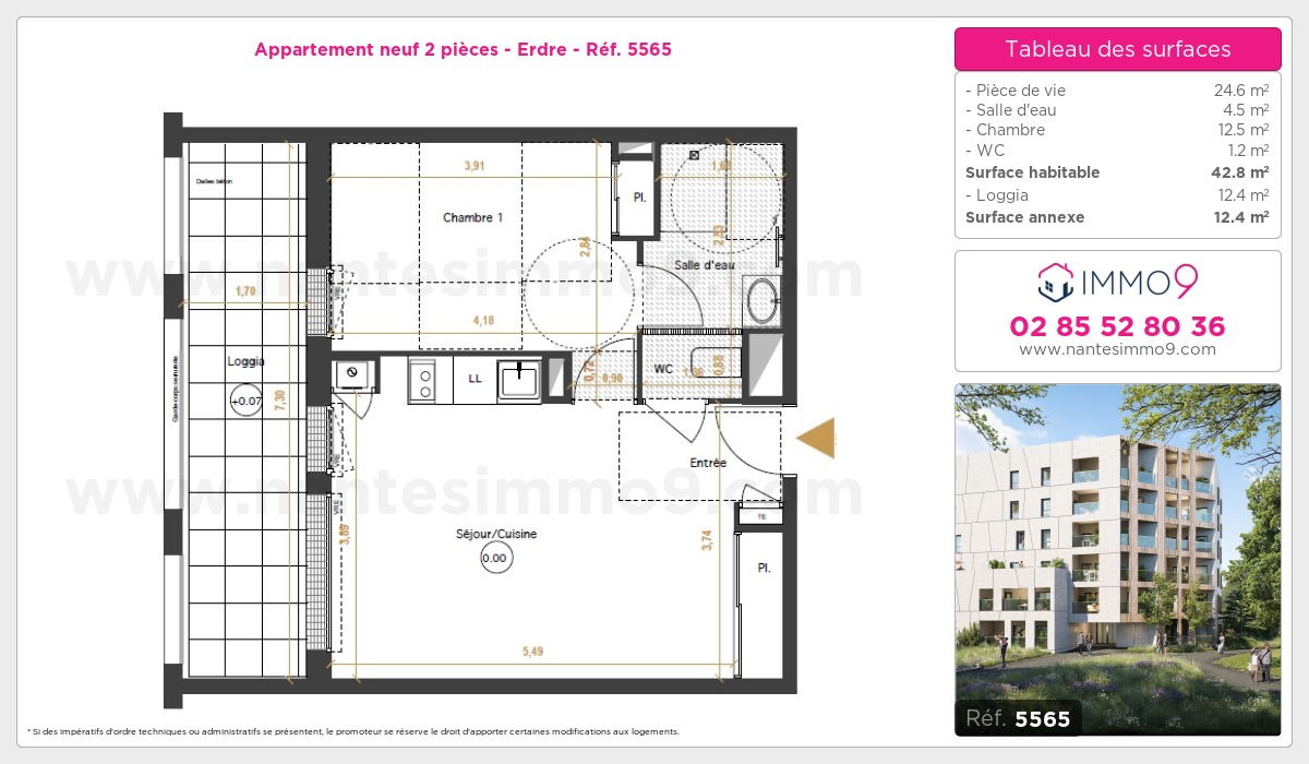 Plan et surfaces, Programme neuf Nantes : Erdre Référence n° 5565