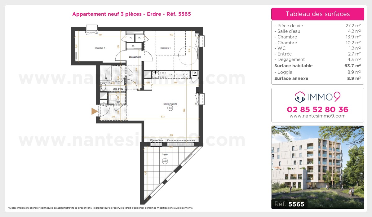 Plan et surfaces, Programme neuf Nantes : Erdre Référence n° 5565