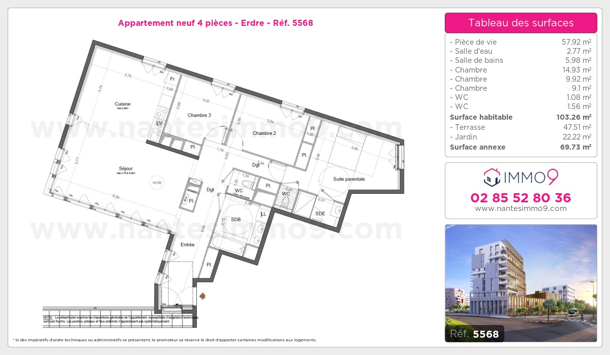 Plan et surfaces, Programme neuf Nantes : Erdre Référence n° 5568