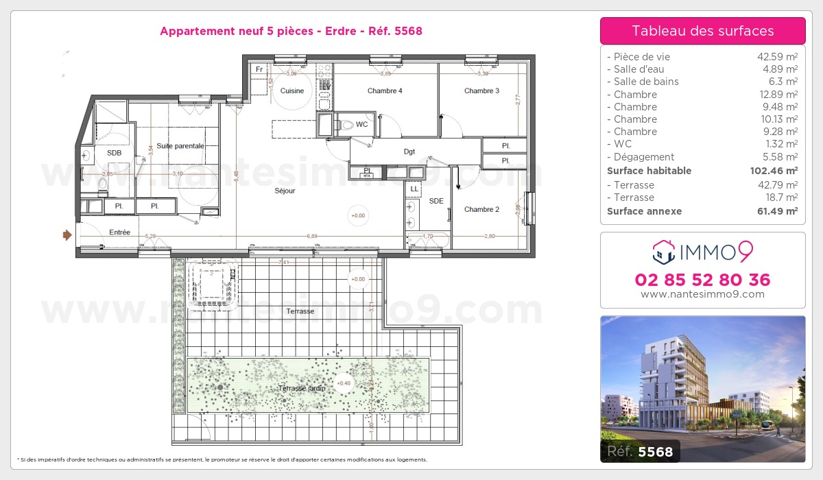 Plan et surfaces, Programme neuf Nantes : Erdre Référence n° 5568