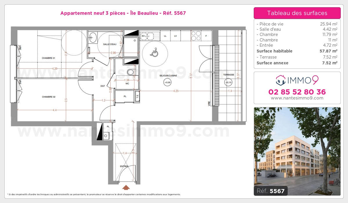 Plan et surfaces, Programme neuf Nantes : Île Beaulieu Référence n° 5567