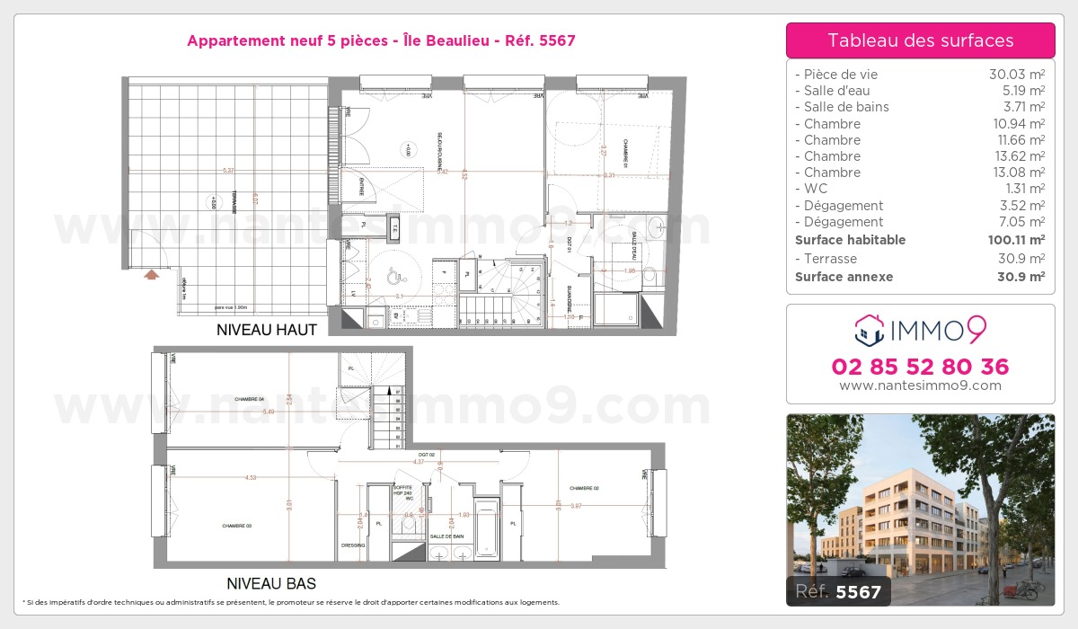 Plan et surfaces, Programme neuf Nantes : Île Beaulieu Référence n° 5567