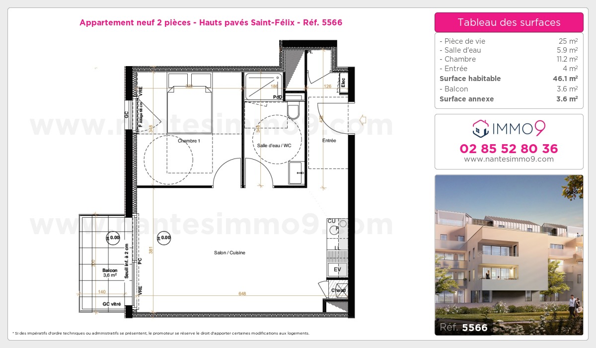 Plan et surfaces, Programme neuf Nantes : Hauts pavés Saint-Félix Référence n° 5566