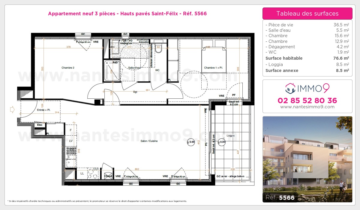 Plan et surfaces, Programme neuf Nantes : Hauts pavés Saint-Félix Référence n° 5566