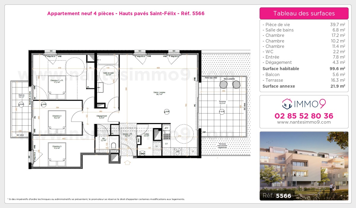 Plan et surfaces, Programme neuf Nantes : Hauts pavés Saint-Félix Référence n° 5566