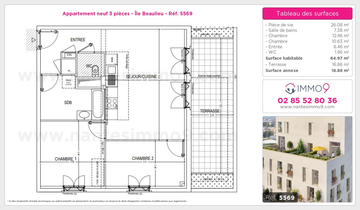 Plan et surfaces, Programme neuf Nantes : Île Beaulieu Référence n° 5569