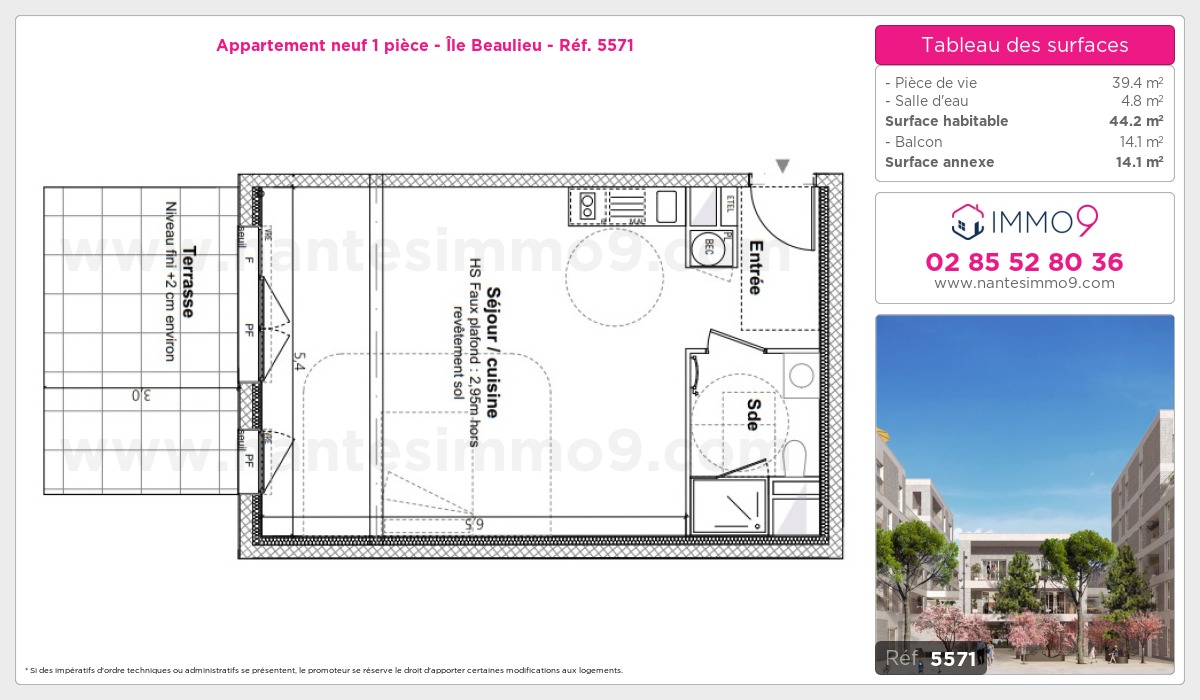 Plan et surfaces, Programme neuf Nantes : Île Beaulieu Référence n° 5571