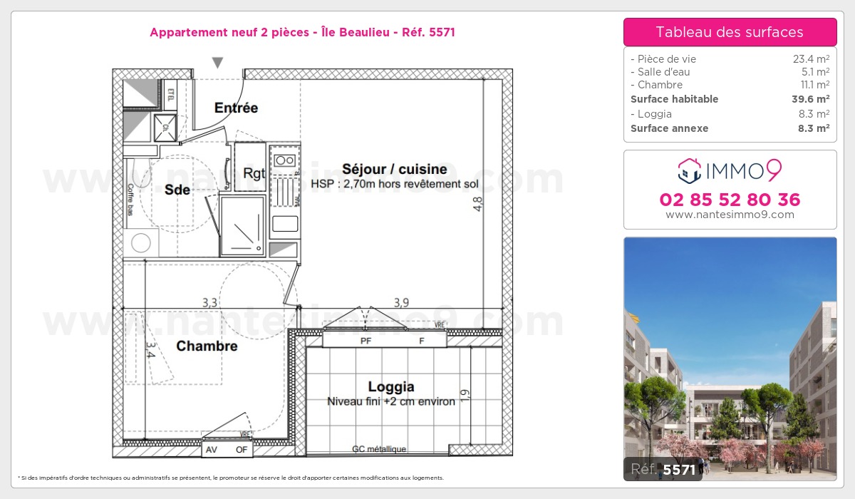 Plan et surfaces, Programme neuf Nantes : Île Beaulieu Référence n° 5571