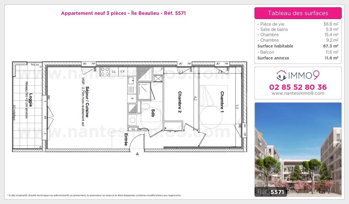 Plan et surfaces, Programme neuf Nantes : Île Beaulieu Référence n° 5571