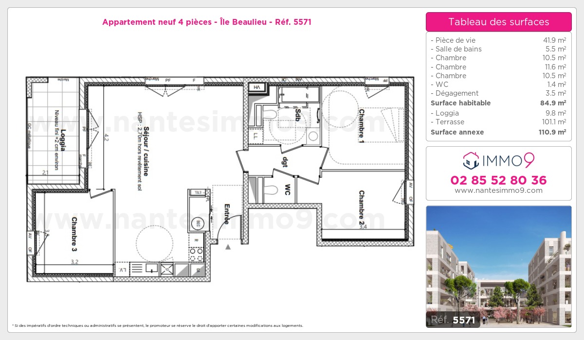 Plan et surfaces, Programme neuf Nantes : Île Beaulieu Référence n° 5571