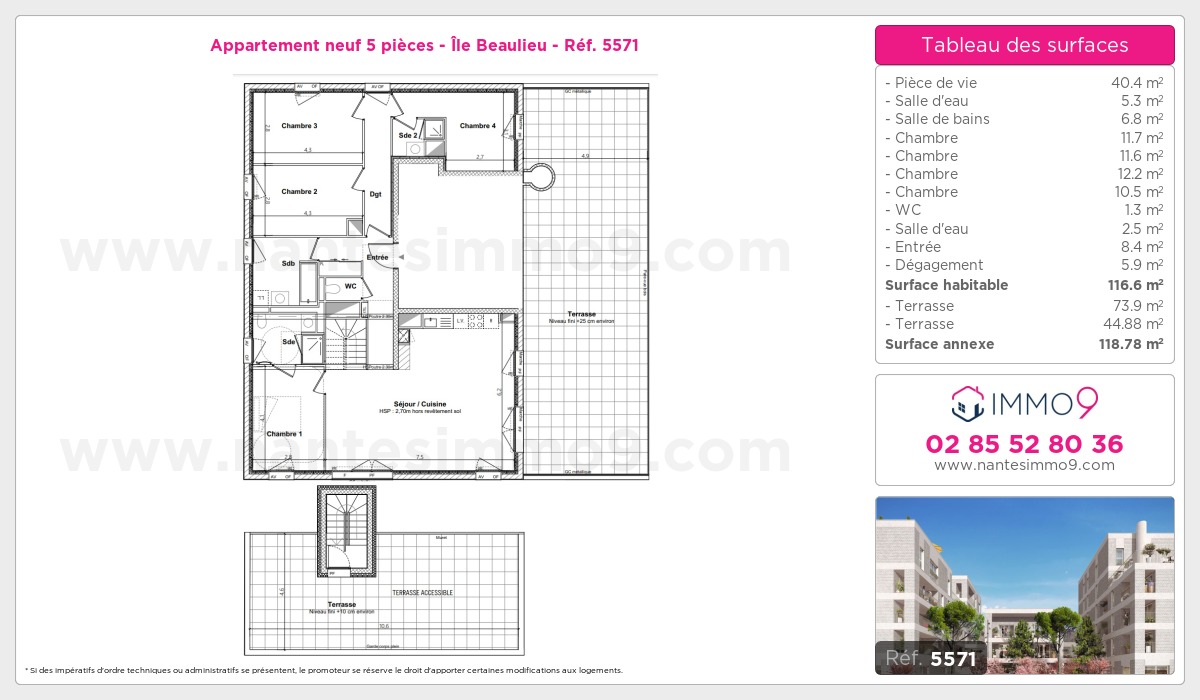 Plan et surfaces, Programme neuf Nantes : Île Beaulieu Référence n° 5571