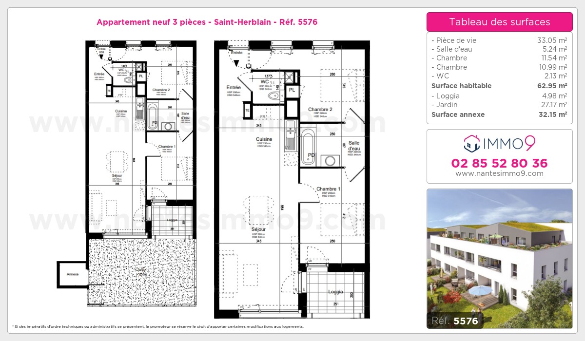 Plan et surfaces, Programme neuf Saint-Herblain Référence n° 5576