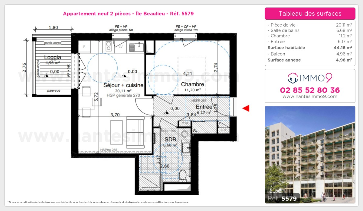 Plan et surfaces, Programme neuf Nantes : Île Beaulieu Référence n° 5579