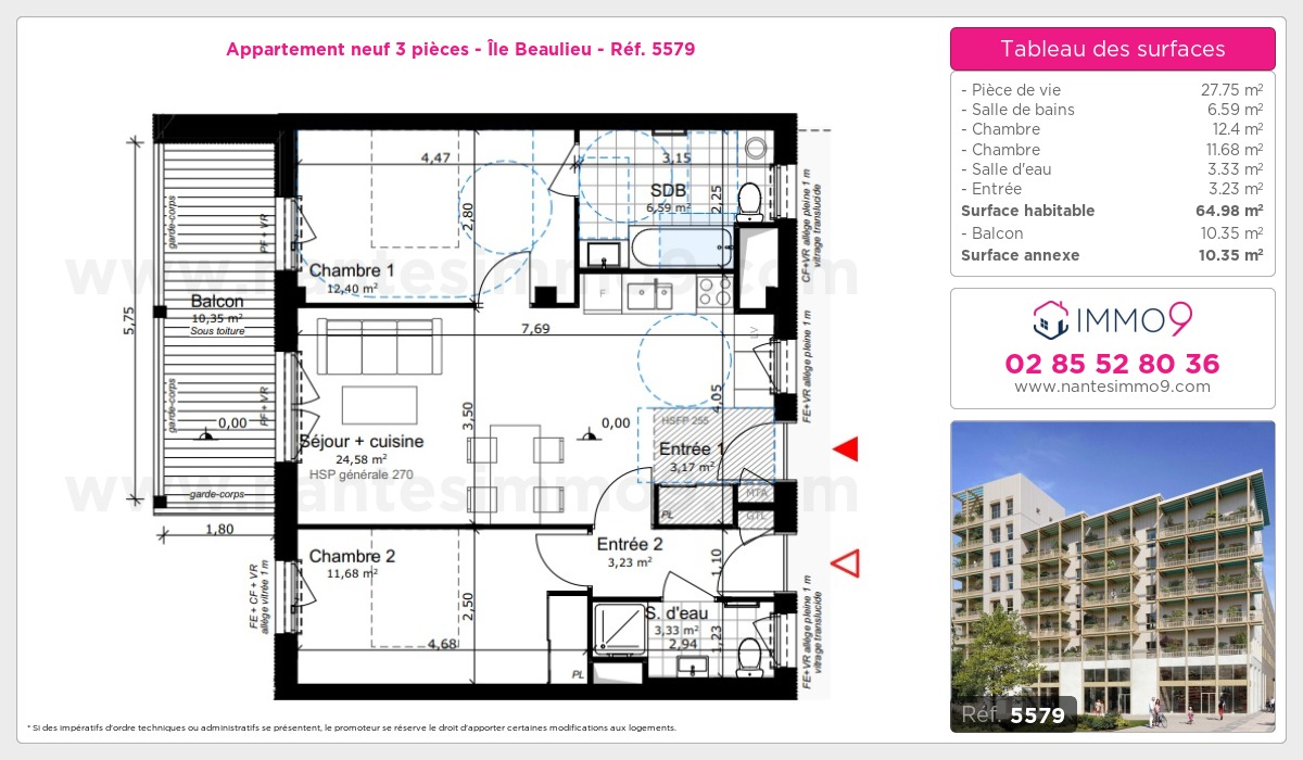 Plan et surfaces, Programme neuf Nantes : Île Beaulieu Référence n° 5579