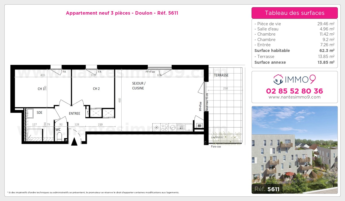 Plan et surfaces, Programme neuf Nantes : Doulon Référence n° 5611