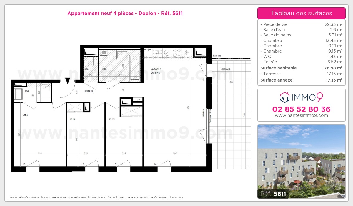 Plan et surfaces, Programme neuf Nantes : Doulon Référence n° 5611