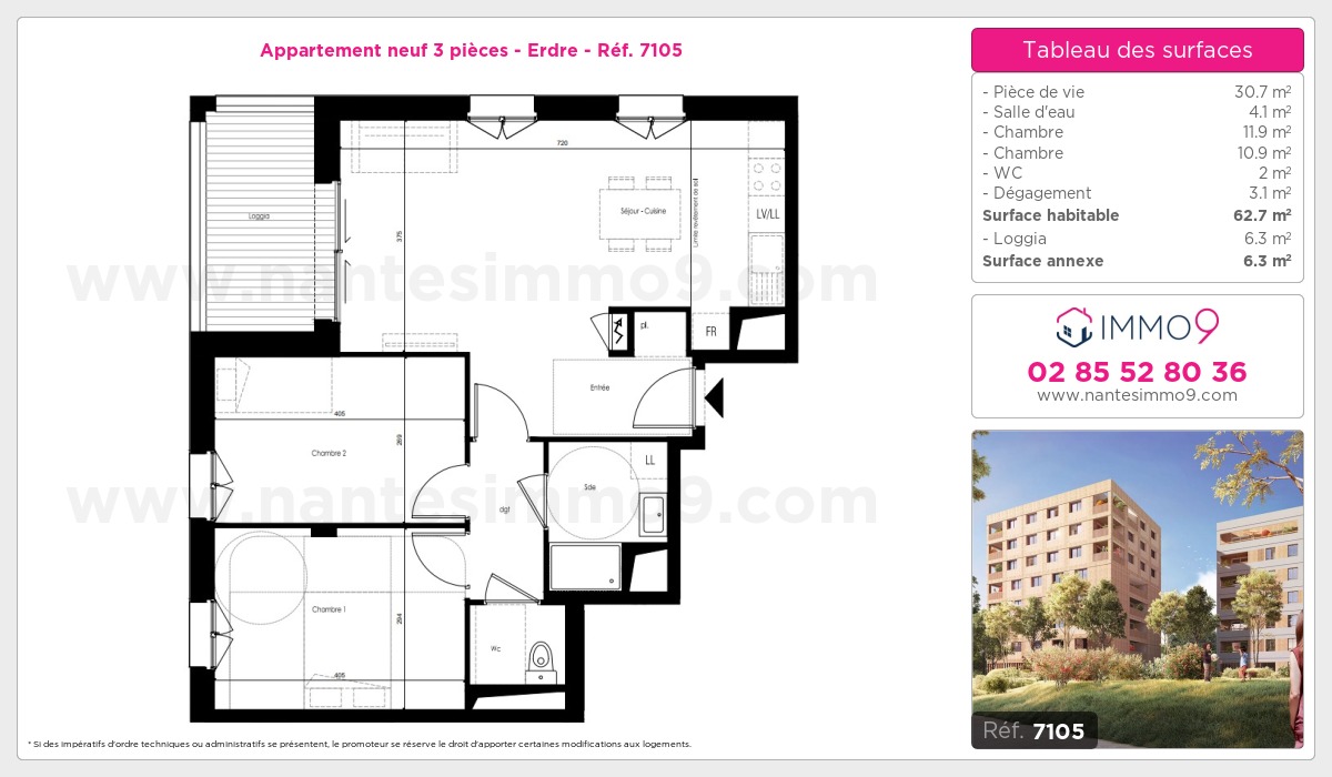 Plan et surfaces, Programme neuf Nantes : Erdre Référence n° 7105
