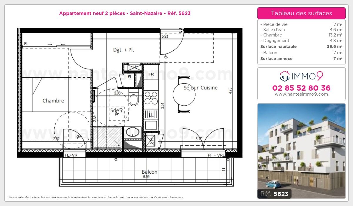Plan et surfaces, Programme neuf Saint-Nazaire Référence n° 5623