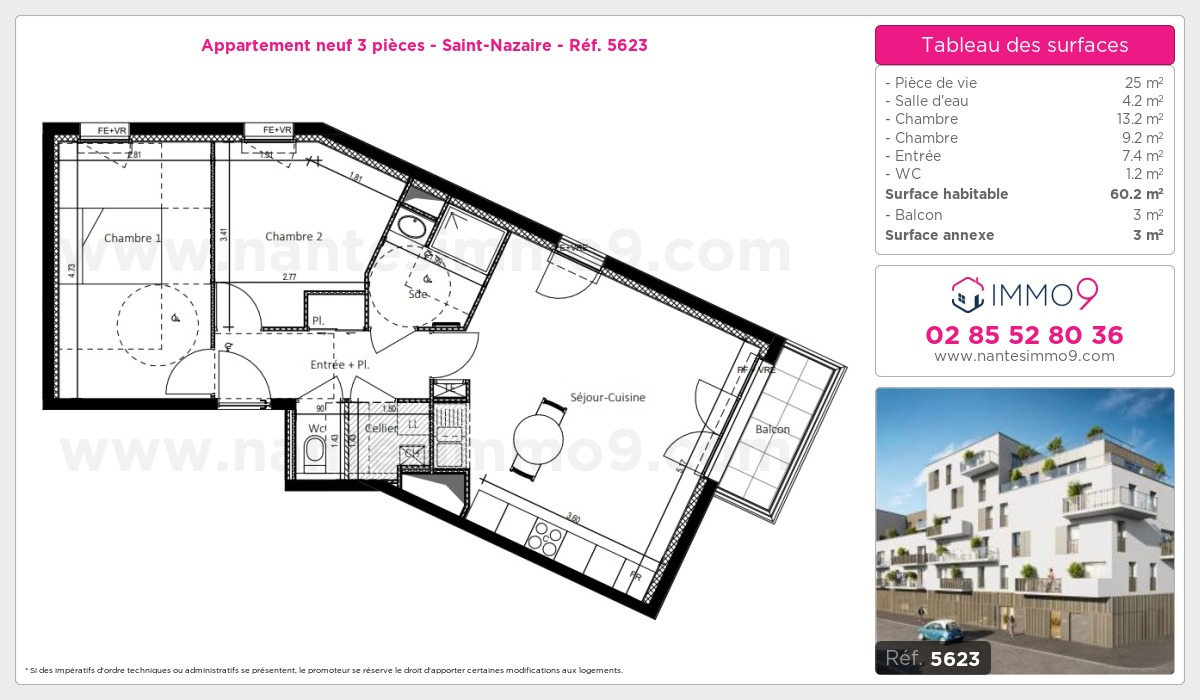 Plan et surfaces, Programme neuf Saint-Nazaire Référence n° 5623