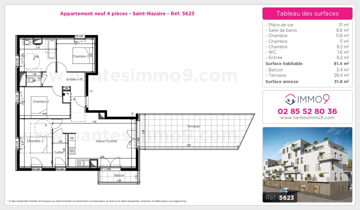 Plan et surfaces, Programme neuf Saint-Nazaire Référence n° 5623