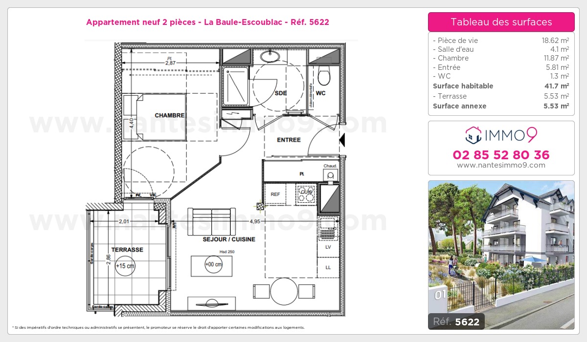 Plan et surfaces, Programme neuf Baule-Escoublac Référence n° 5622