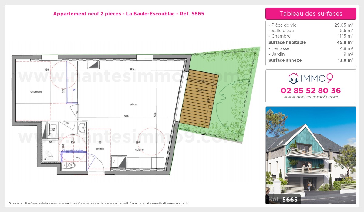 Plan et surfaces, Programme neuf Baule-Escoublac Référence n° 5665