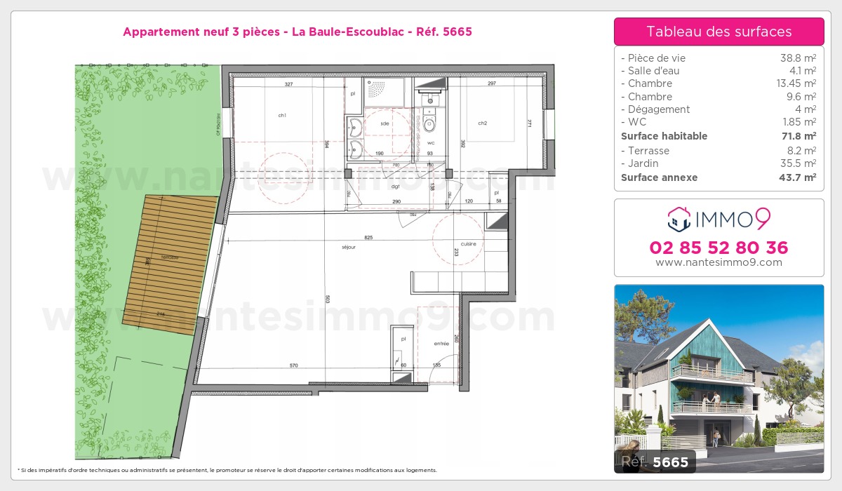 Plan et surfaces, Programme neuf Baule-Escoublac Référence n° 5665