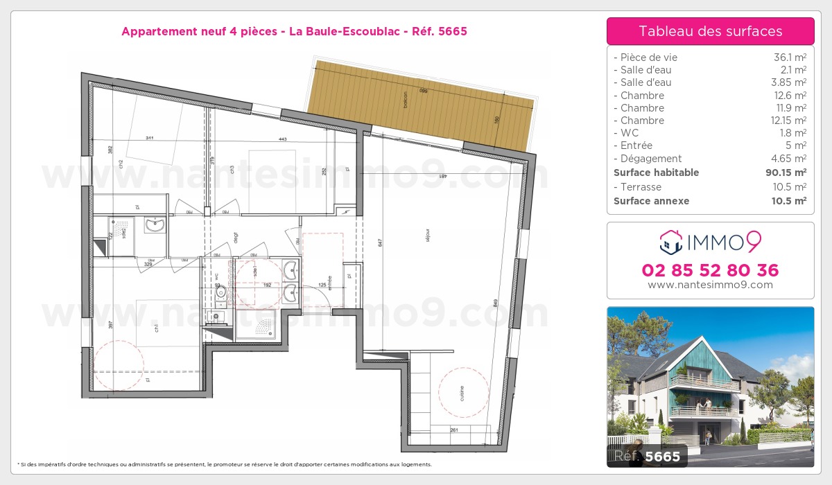 Plan et surfaces, Programme neuf Baule-Escoublac Référence n° 5665