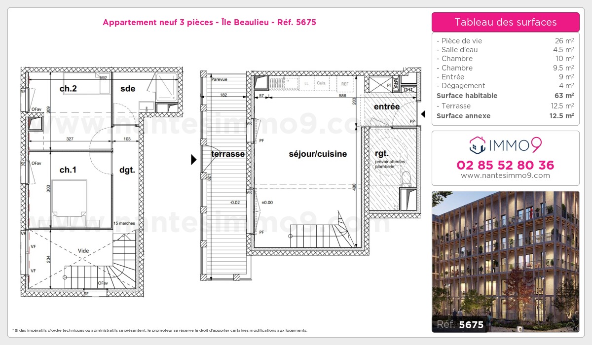 Plan et surfaces, Programme neuf Nantes : Île Beaulieu Référence n° 5675