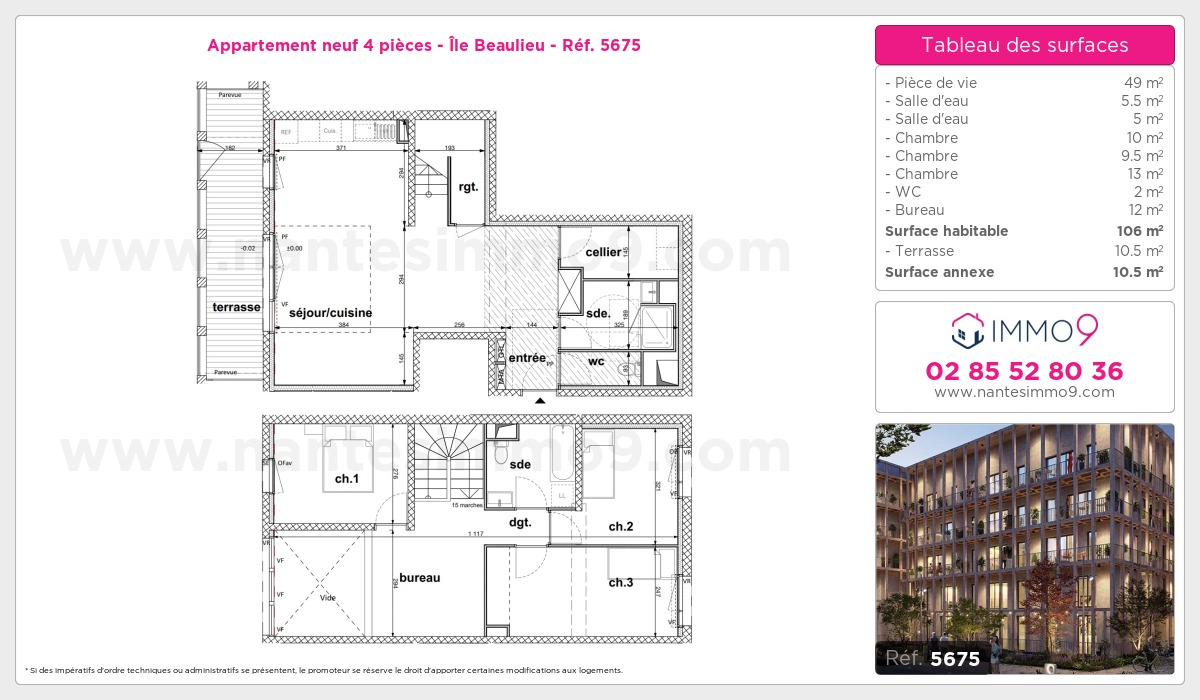Plan et surfaces, Programme neuf Nantes : Île Beaulieu Référence n° 5675