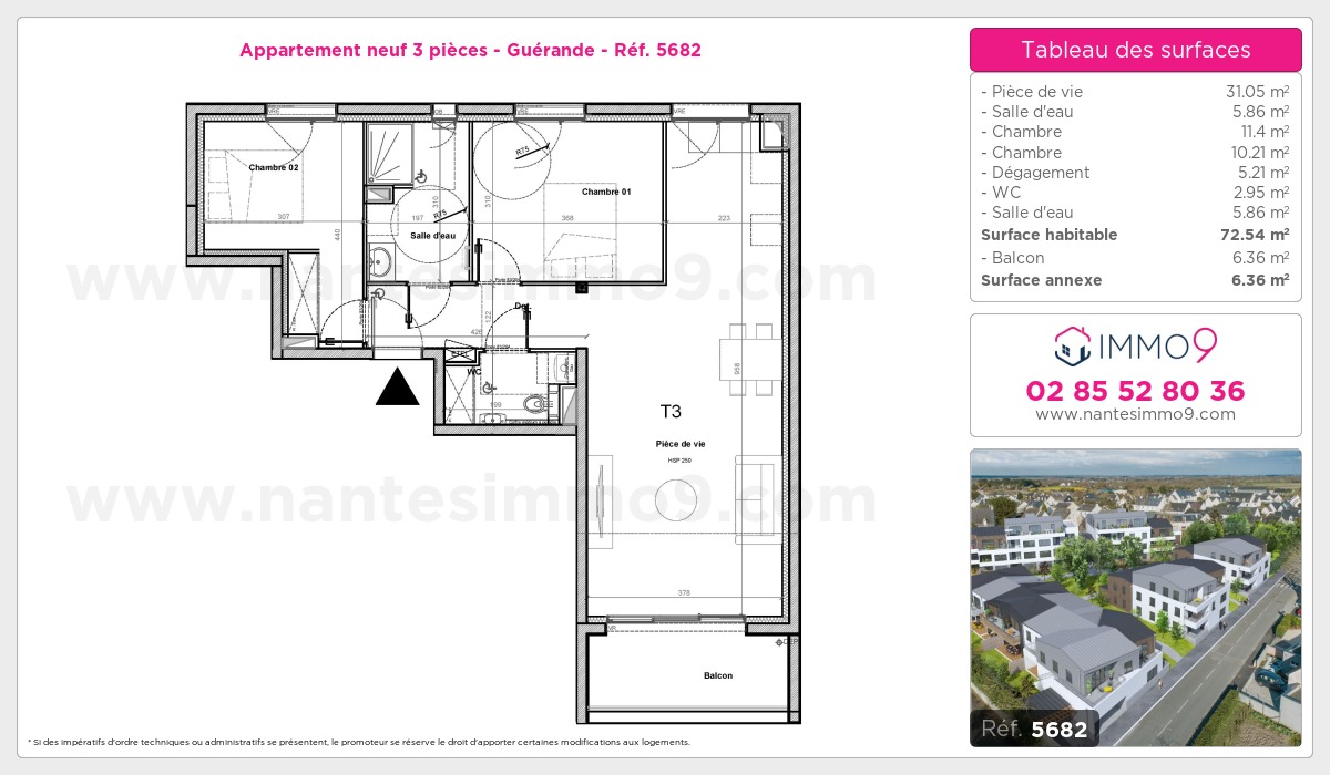 Plan et surfaces, Programme neuf Guérande Référence n° 5682