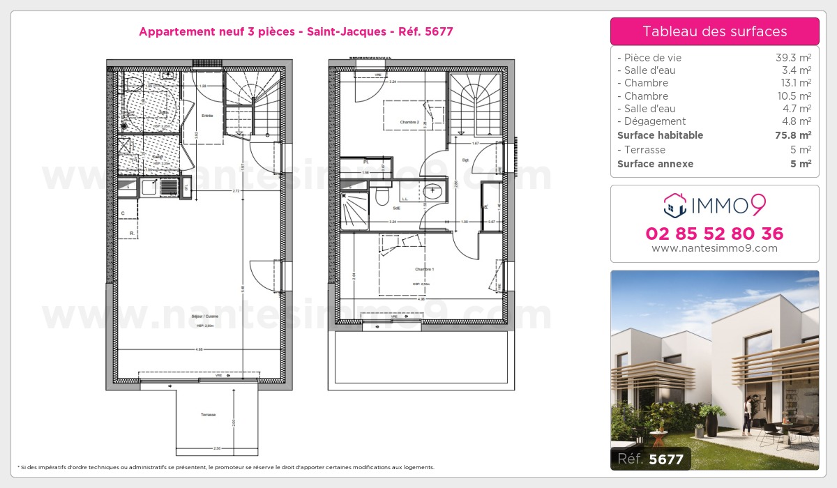 Plan et surfaces, Programme neuf Nantes : Saint-Jacques Référence n° 5677