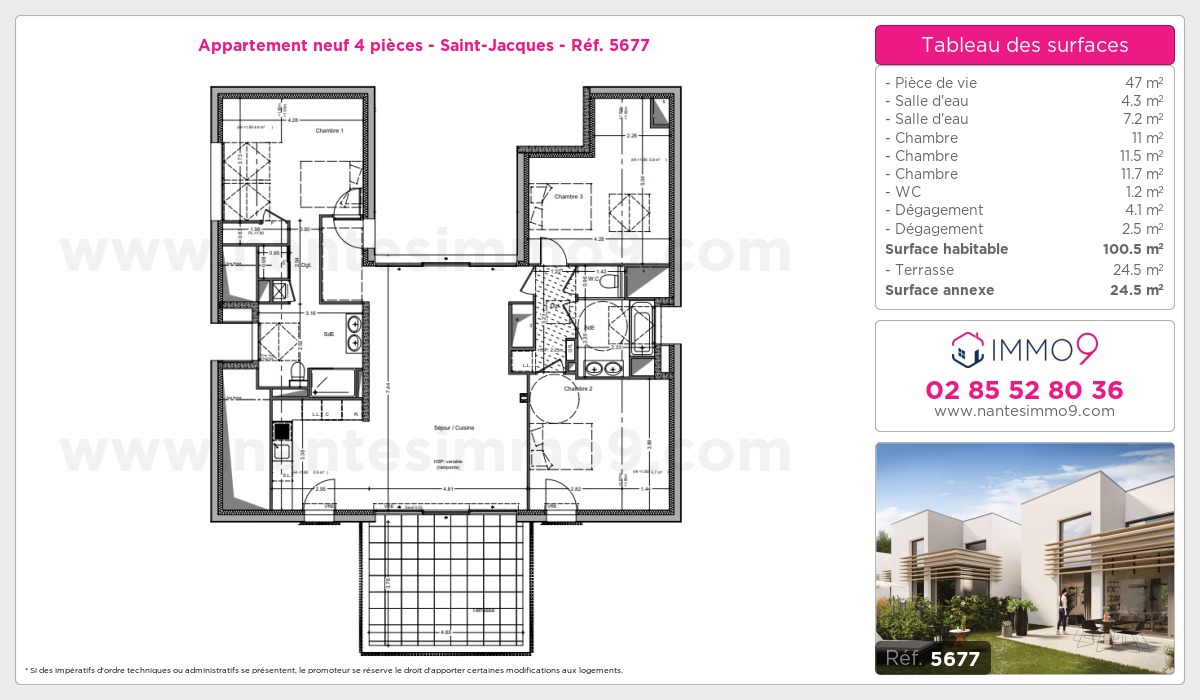 Plan et surfaces, Programme neuf Nantes : Saint-Jacques Référence n° 5677