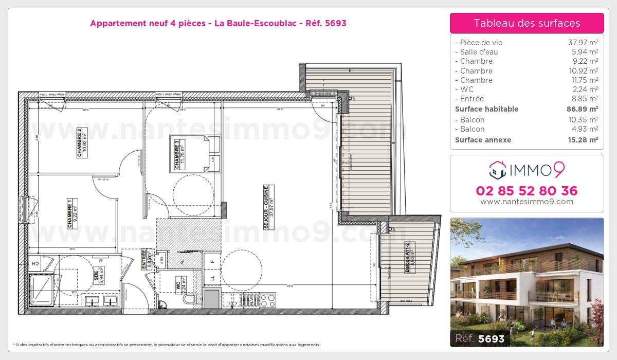 Plan et surfaces, Programme neuf Baule-Escoublac Référence n° 5693
