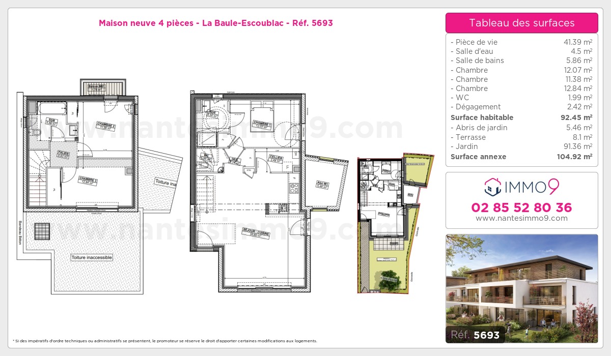 Plan et surfaces, Programme neuf Baule-Escoublac Référence n° 5693