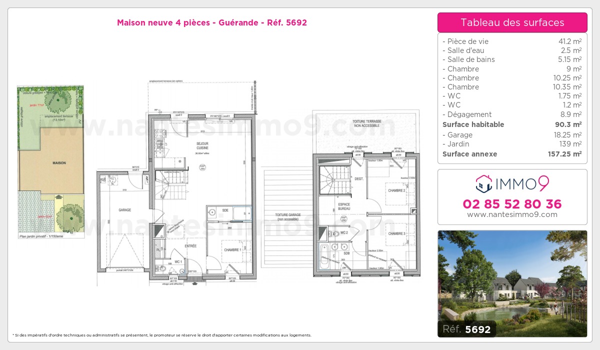 Plan et surfaces, Programme neuf Guérande Référence n° 5692
