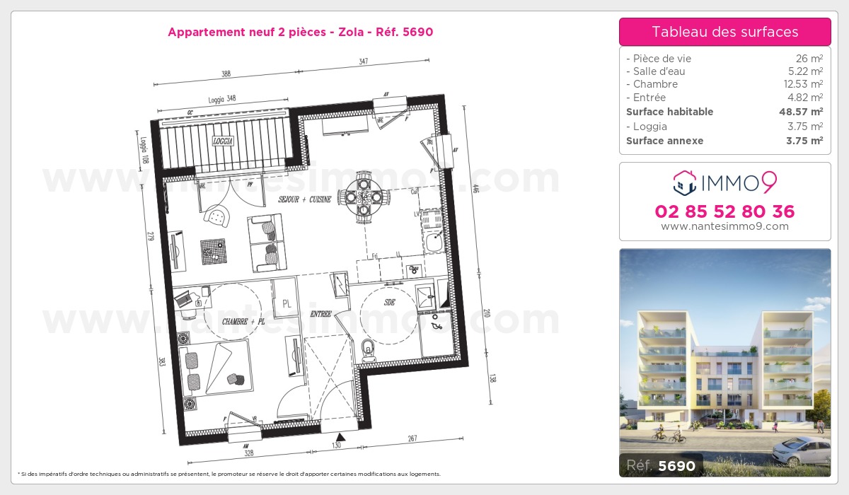 Plan et surfaces, Programme neuf Nantes : Zola Référence n° 5690