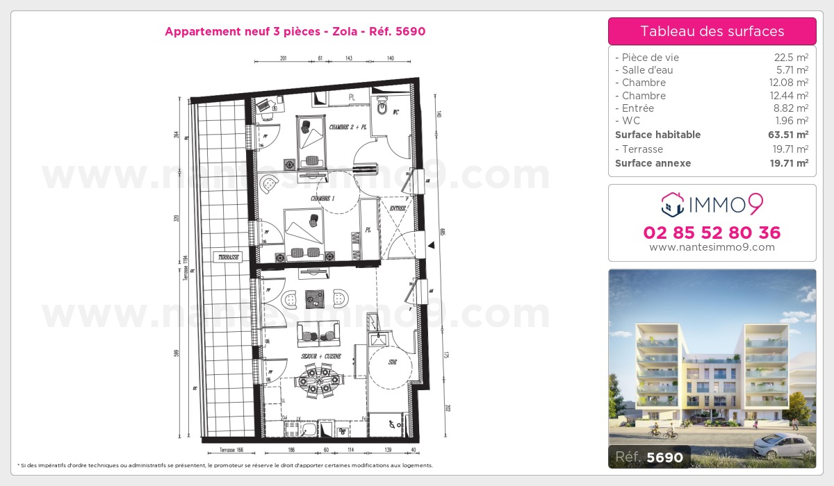 Plan et surfaces, Programme neuf Nantes : Zola Référence n° 5690