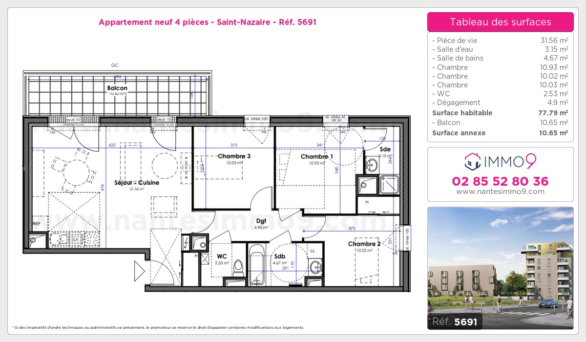 Plan et surfaces, Programme neuf Saint-Nazaire Référence n° 5691