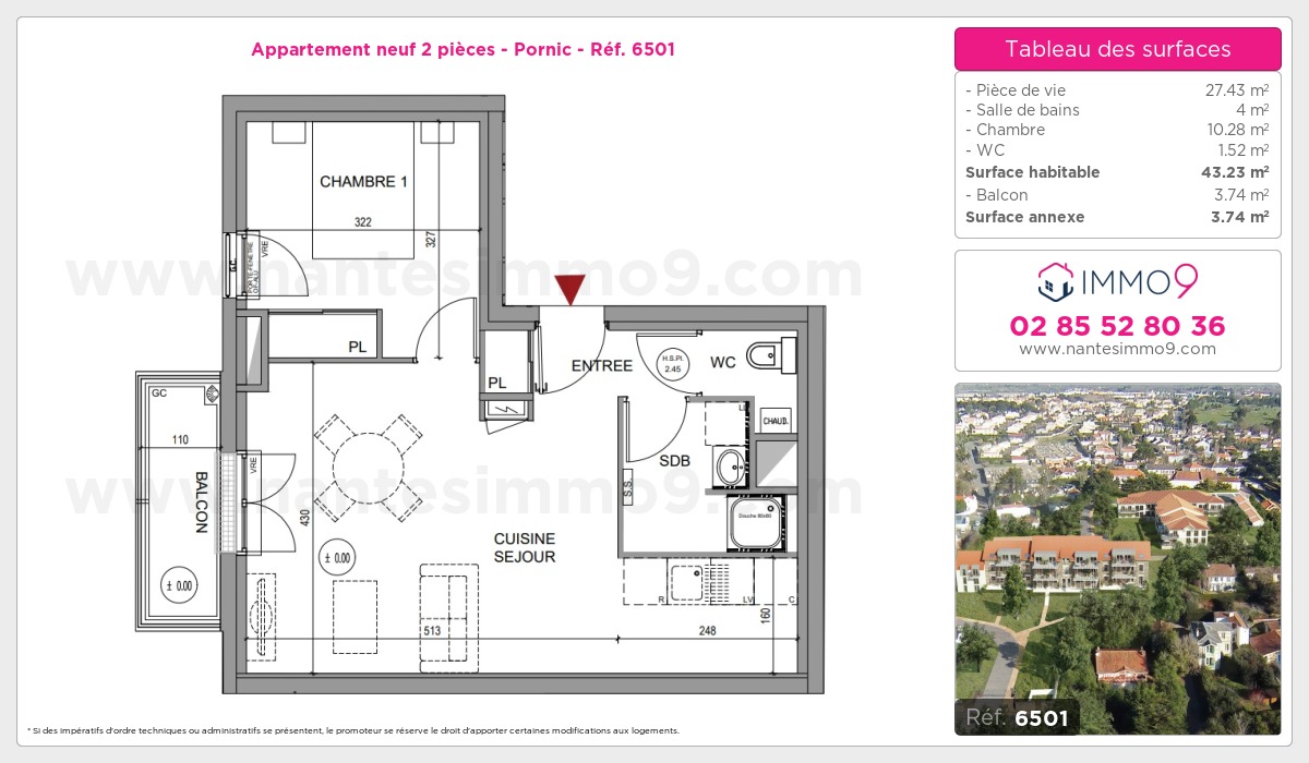 Plan et surfaces, Programme neuf Pornic Référence n° 6501